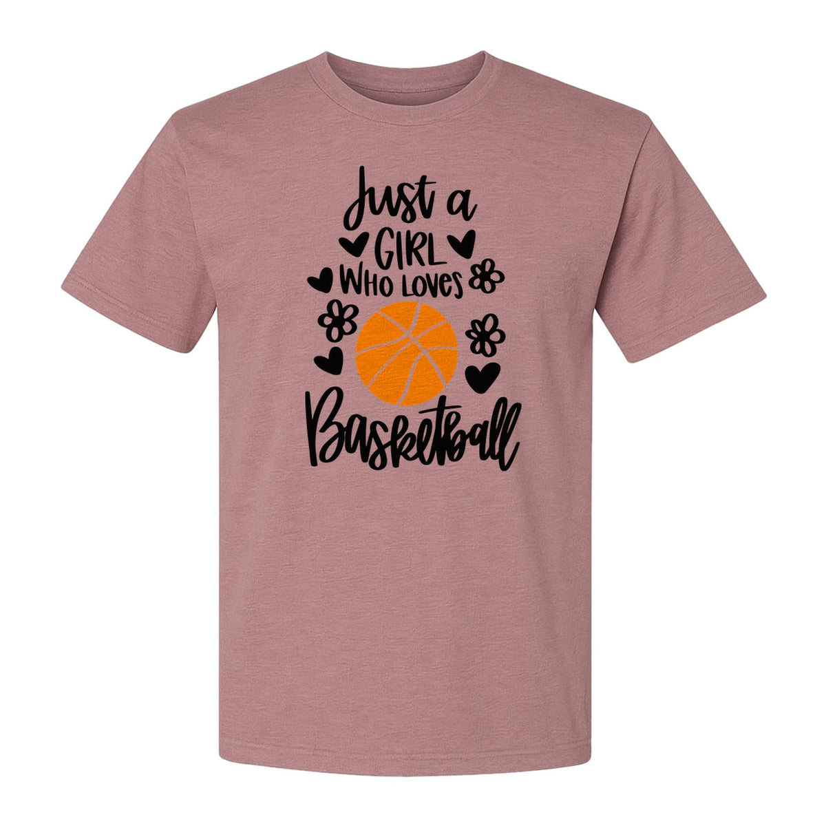 Just a Girl Who Loves Basketball T-Shirt, Heart and Flower Graphic for Players and Fans