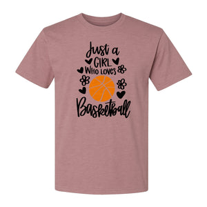 Just a Girl Who Loves Basketball T-Shirt, Heart and Flower Graphic for Players and Fans