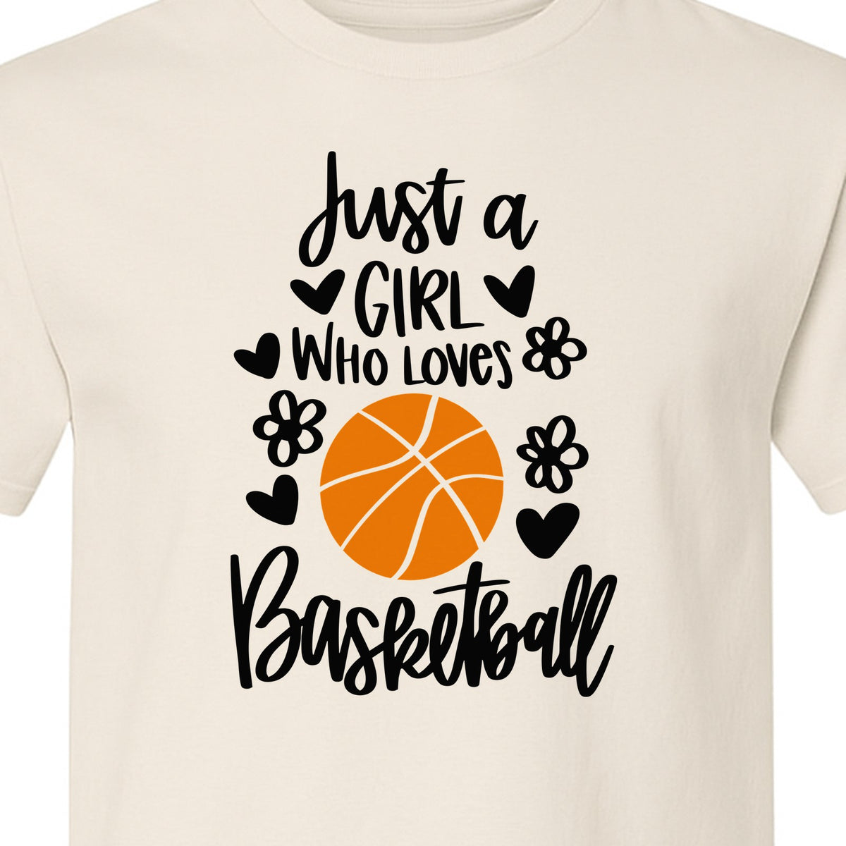 Just a Girl Who Loves Basketball T-Shirt, Heart and Flower Graphic for Players and Fans