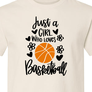 Just a Girl Who Loves Basketball T-Shirt, Heart and Flower Graphic for Players and Fans