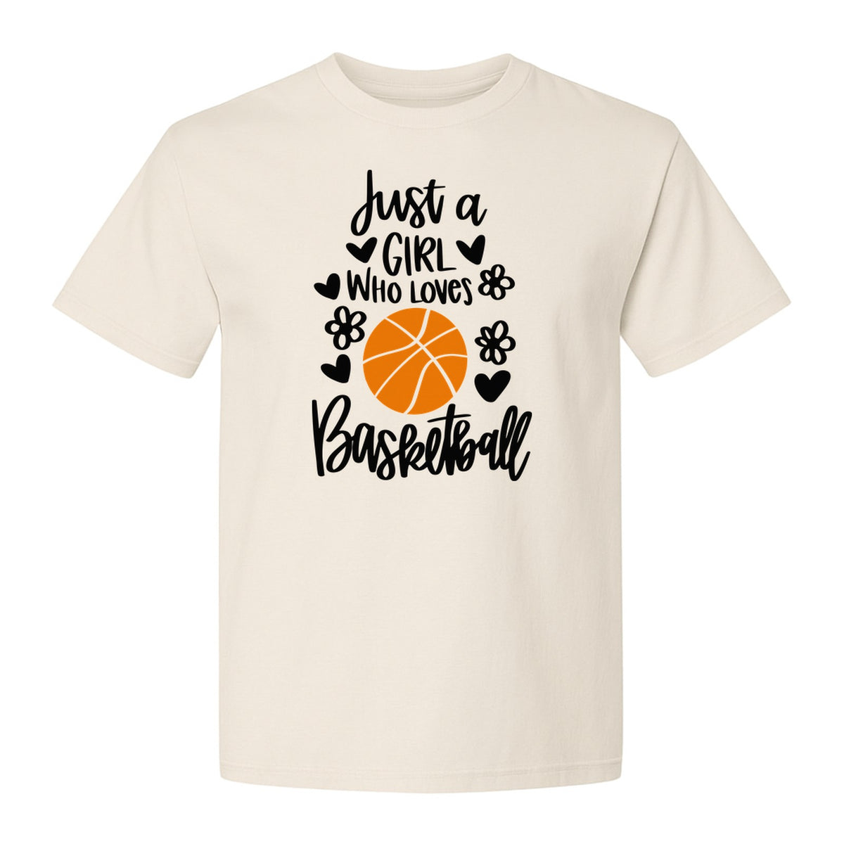 Just a Girl Who Loves Basketball T-Shirt, Heart and Flower Graphic for Players and Fans