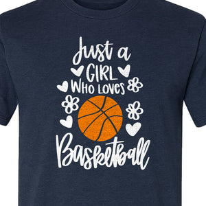 Just a Girl Who Loves Basketball T-Shirt, Heart and Flower Graphic for Players and Fans