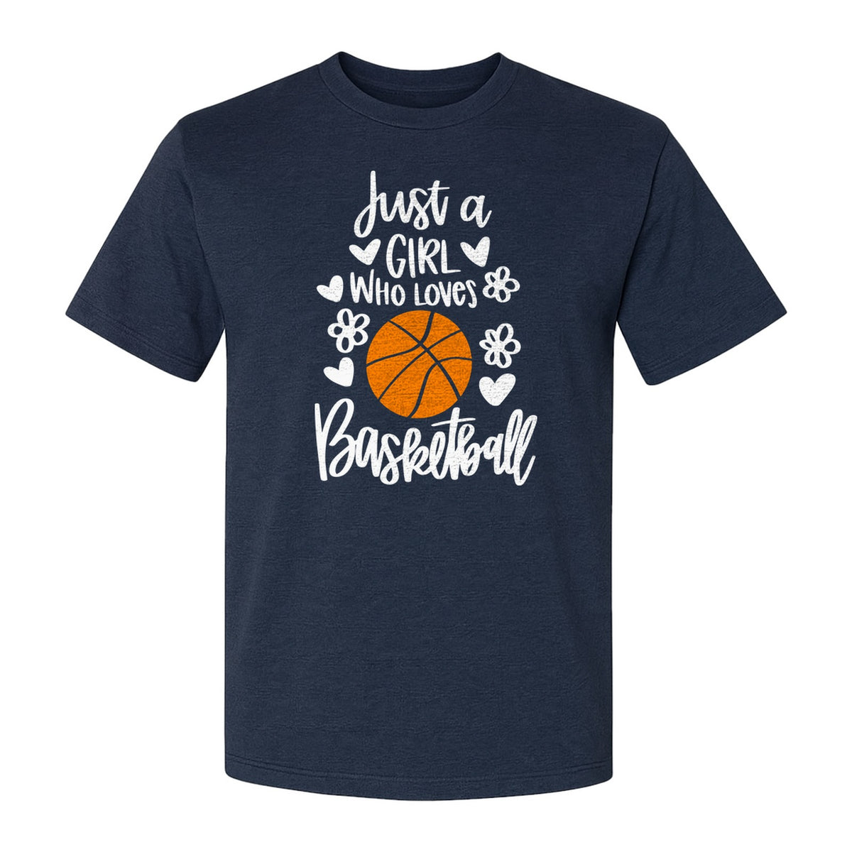 Just a Girl Who Loves Basketball T-Shirt, Heart and Flower Graphic for Players and Fans