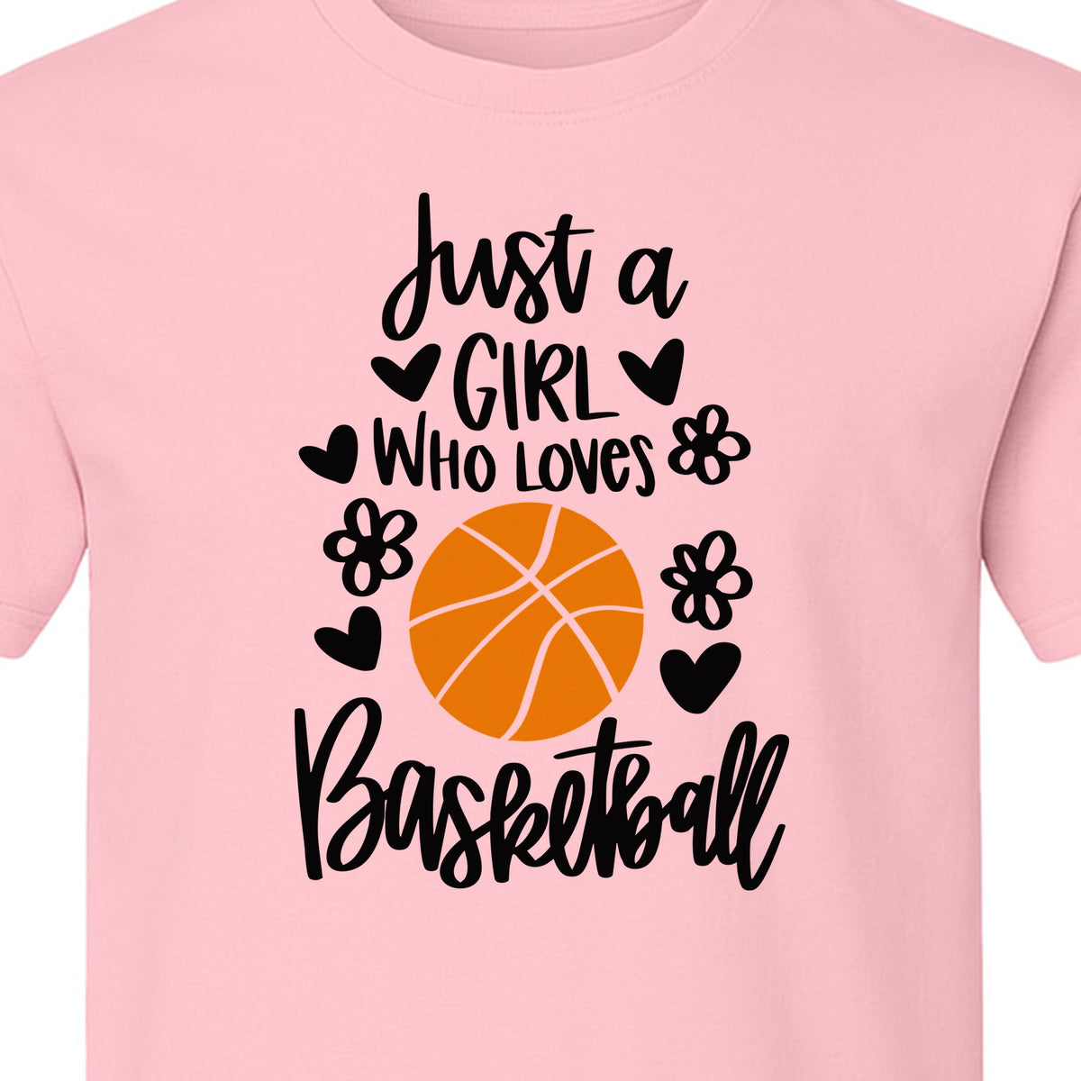 Just a Girl Who Loves Basketball T-Shirt, Heart and Flower Graphic for Players and Fans