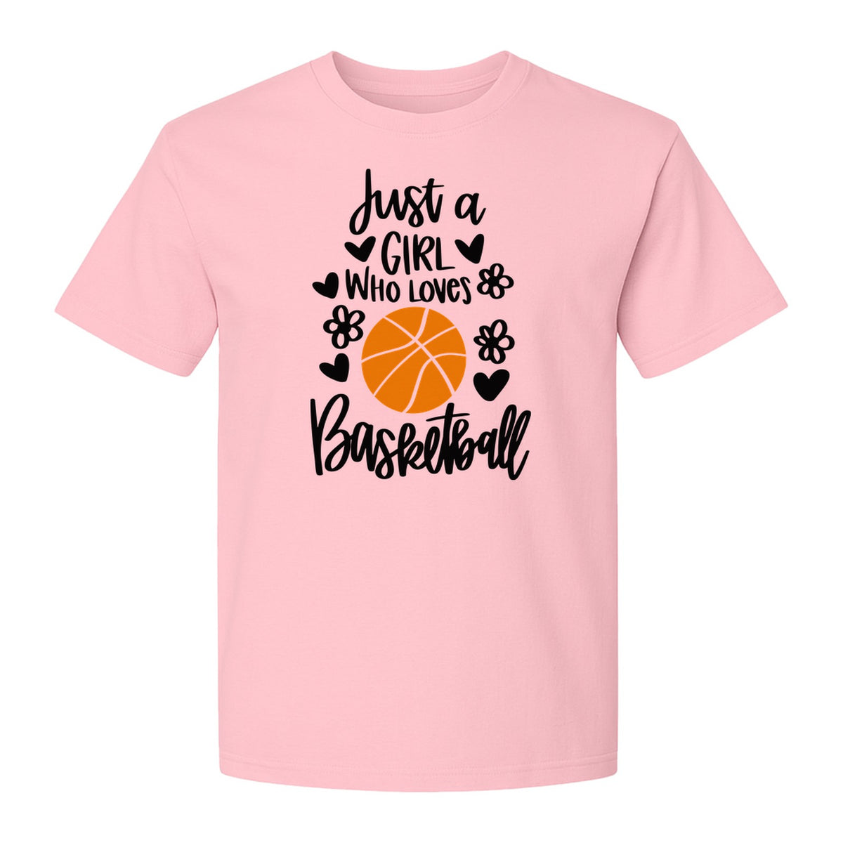 Just a Girl Who Loves Basketball T-Shirt, Heart and Flower Graphic for Players and Fans
