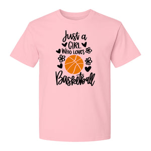 Just a Girl Who Loves Basketball T-Shirt, Heart and Flower Graphic for Players and Fans