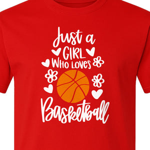 Just a Girl Who Loves Basketball T-Shirt, Heart and Flower Graphic for Players and Fans