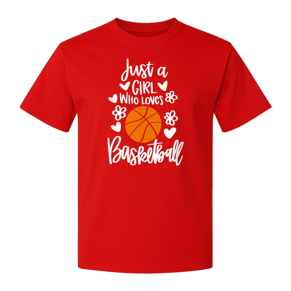 Just a Girl Who Loves Basketball T-Shirt, Heart and Flower Graphic for Players and Fans