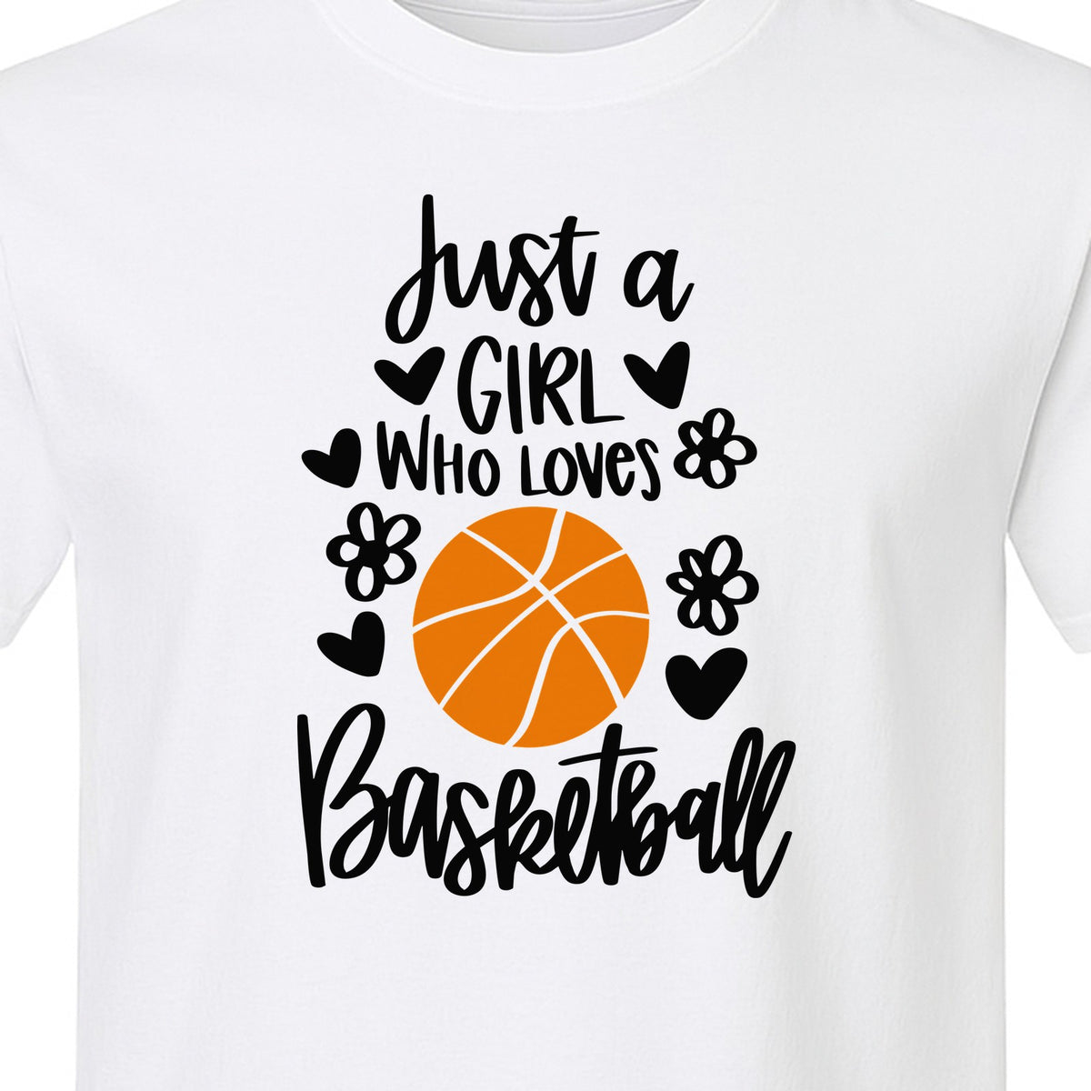 Just a Girl Who Loves Basketball T-Shirt, Heart and Flower Graphic for Players and Fans