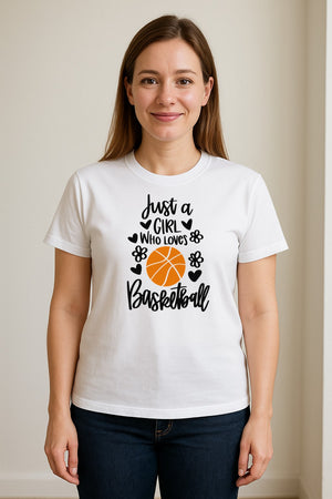 Just a Girl Who Loves Basketball T-Shirt, Heart and Flower Graphic for Players and Fans