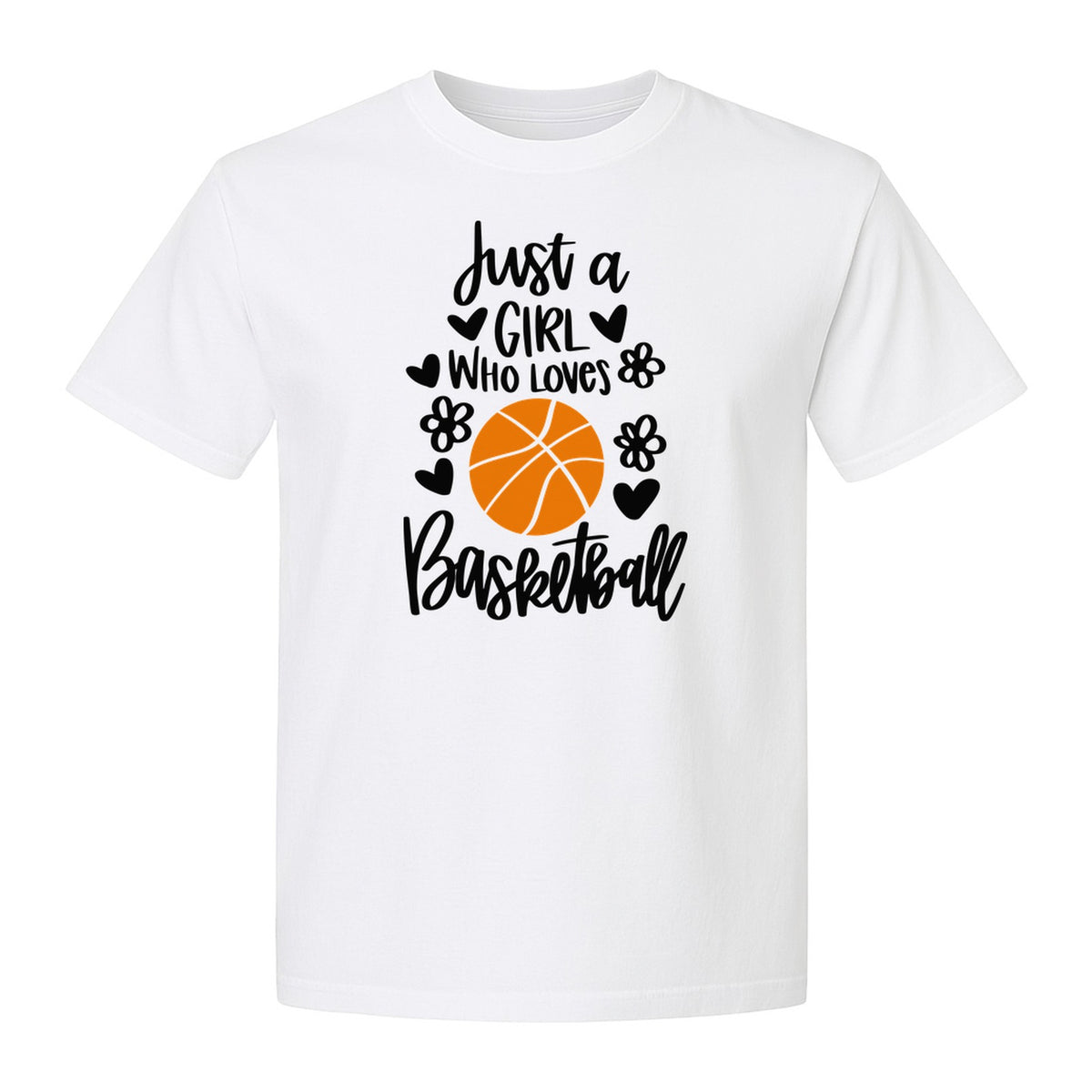 Just a Girl Who Loves Basketball T-Shirt, Heart and Flower Graphic for Players and Fans