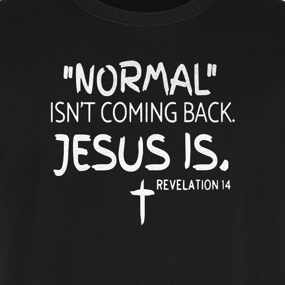 Normal Isn't Coming Back Jesus Is T-Shirt, Revelation 14 Christian Faith Scripture Design
