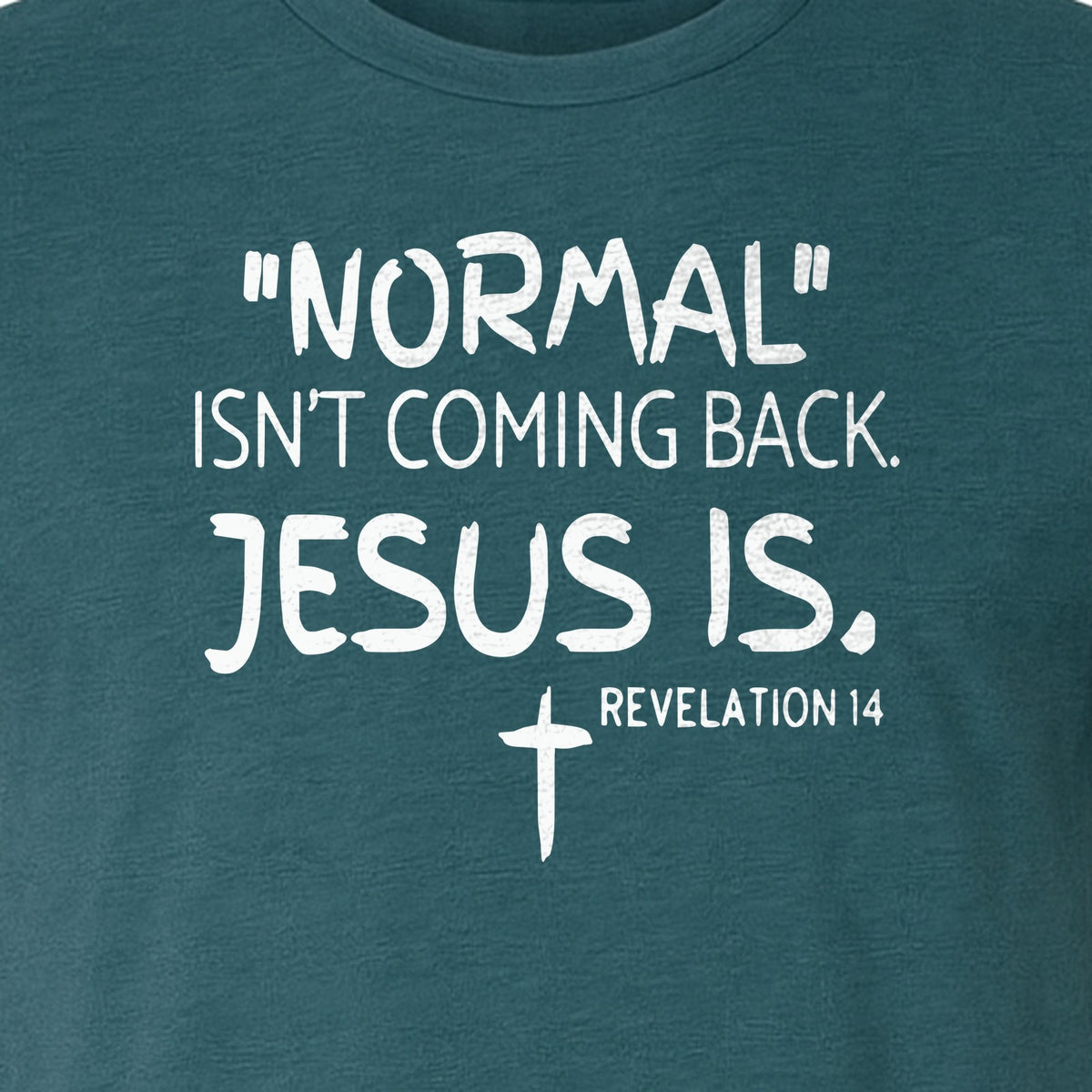 Normal Isn't Coming Back Jesus Is T-Shirt, Revelation 14 Christian Faith Scripture Design