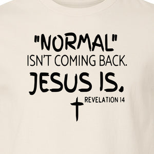 Normal Isn't Coming Back Jesus Is T-Shirt, Revelation 14 Christian Faith Scripture Design