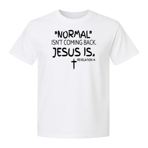 Normal Isn't Coming Back Jesus Is T-Shirt, Revelation 14 Christian Faith Scripture Design