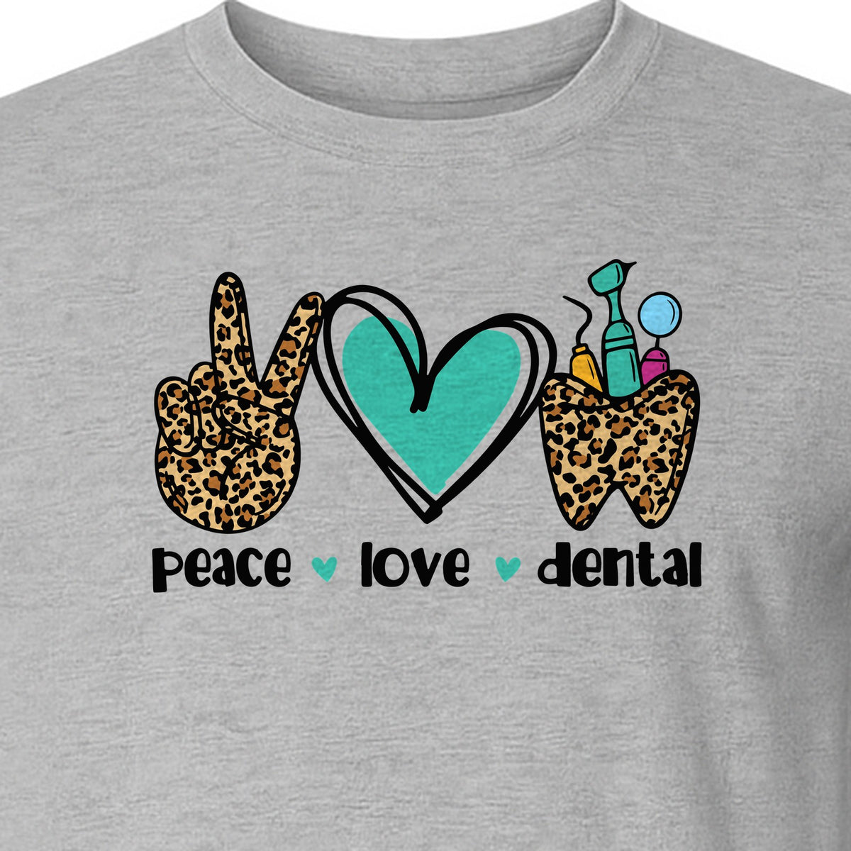 Peace Love Dental T-Shirt, Hand Heart Tooth Design for Dentists, Hygienists and Students