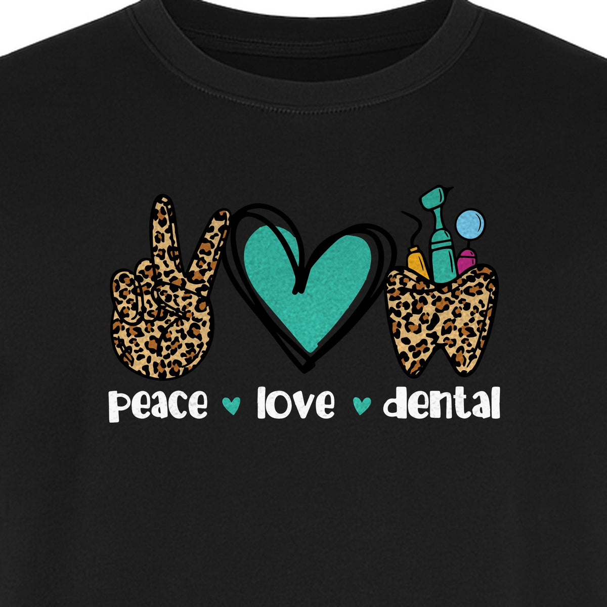 Peace Love Dental T-Shirt, Hand Heart Tooth Design for Dentists, Hygienists and Students