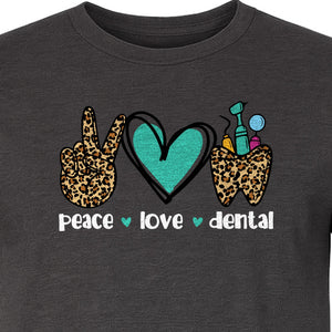 Peace Love Dental T-Shirt, Hand Heart Tooth Design for Dentists, Hygienists and Students