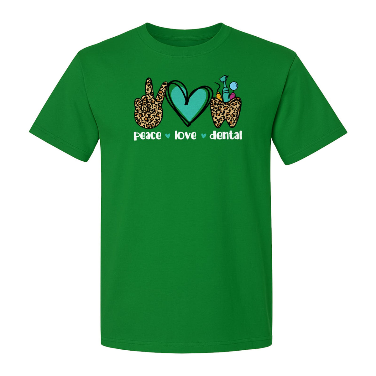 Peace Love Dental T-Shirt, Hand Heart Tooth Design for Dentists, Hygienists and Students