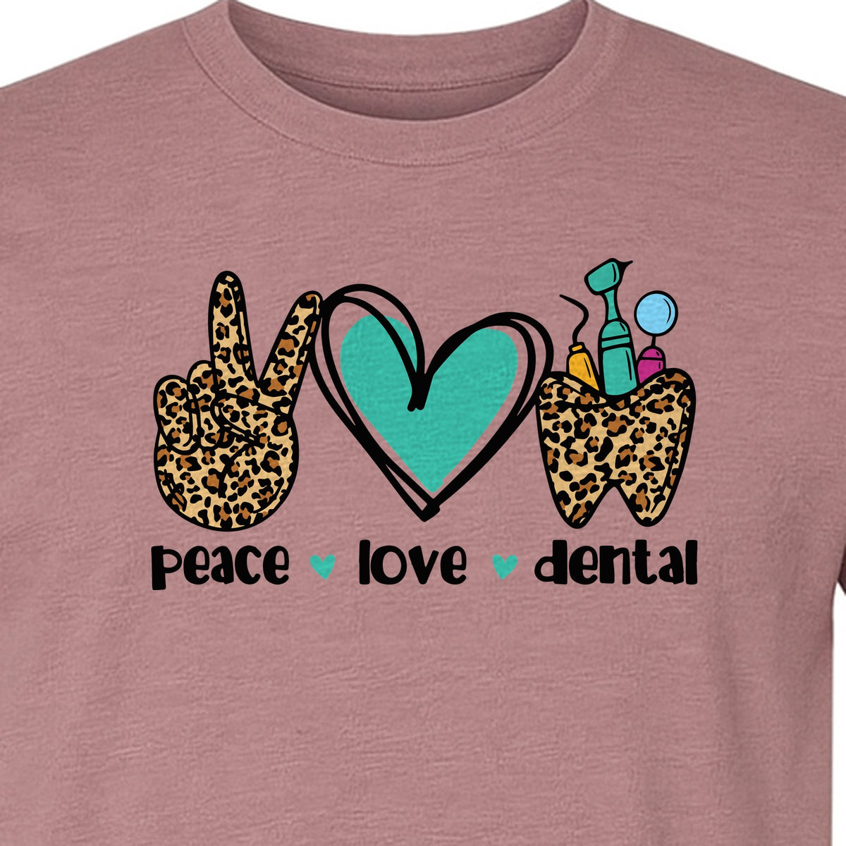 Peace Love Dental T-Shirt, Hand Heart Tooth Design for Dentists, Hygienists and Students