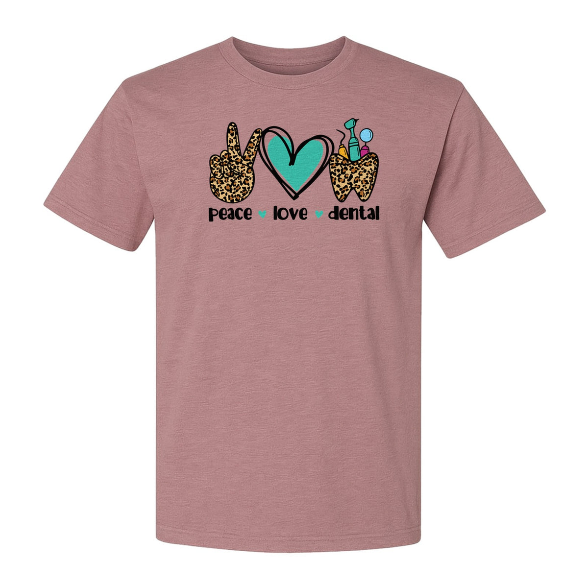 Peace Love Dental T-Shirt, Hand Heart Tooth Design for Dentists, Hygienists and Students