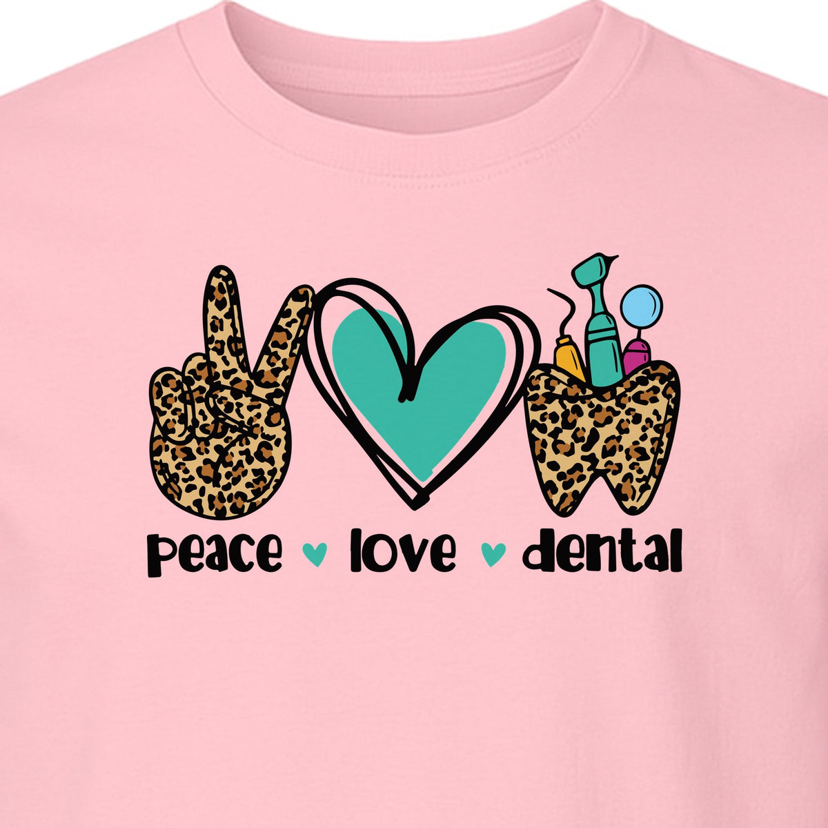 Peace Love Dental T-Shirt, Hand Heart Tooth Design for Dentists, Hygienists and Students