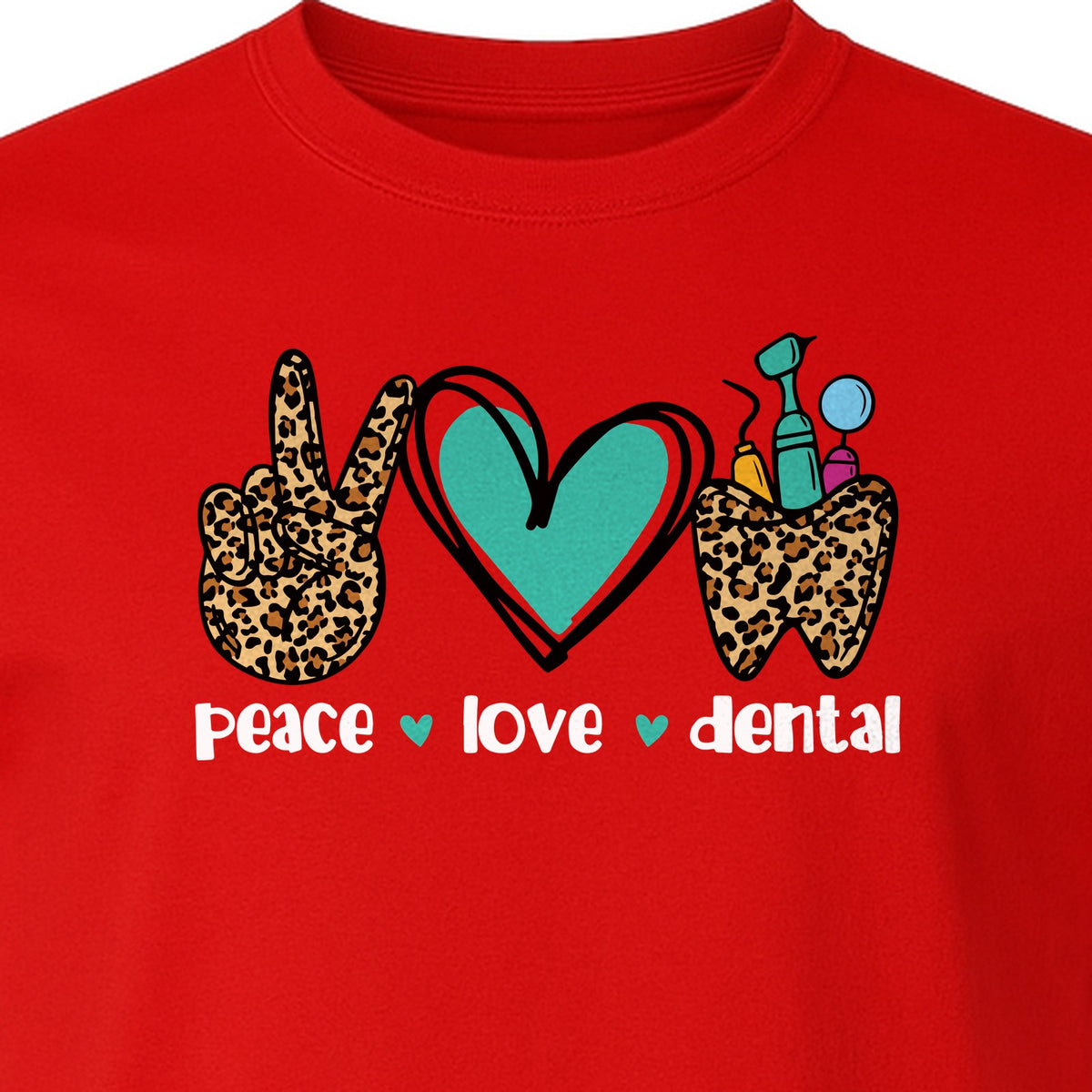 Peace Love Dental T-Shirt, Hand Heart Tooth Design for Dentists, Hygienists and Students