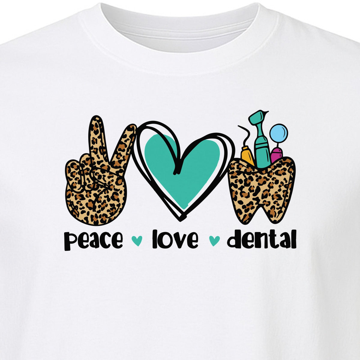 Peace Love Dental T-Shirt, Hand Heart Tooth Design for Dentists, Hygienists and Students