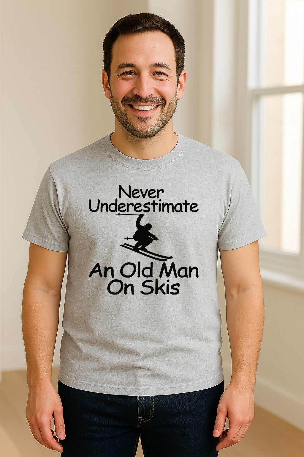 Skiing T-Shirt, Never Underestimate an Old Man on Skis, Funny Grandpa and Father Winter Design