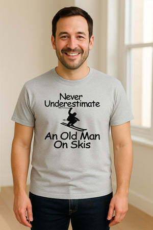 Skiing T-Shirt, Never Underestimate an Old Man on Skis, Funny Grandpa and Father Winter Design