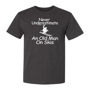 Skiing T-Shirt, Never Underestimate an Old Man on Skis, Funny Grandpa and Father Winter Design