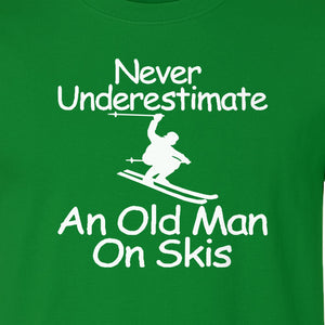 Skiing T-Shirt, Never Underestimate an Old Man on Skis, Funny Grandpa and Father Winter Design