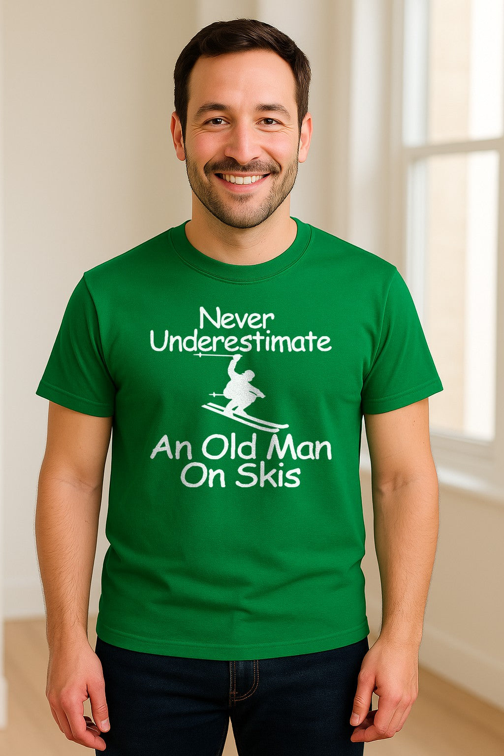 Skiing T-Shirt, Never Underestimate an Old Man on Skis, Funny Grandpa and Father Winter Design