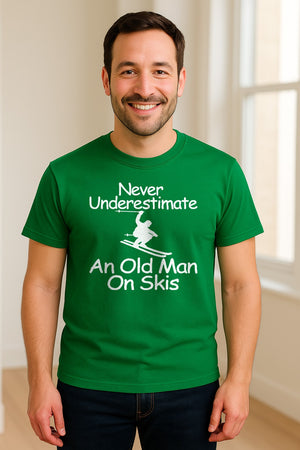Skiing T-Shirt, Never Underestimate an Old Man on Skis, Funny Grandpa and Father Winter Design