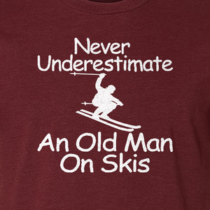 Skiing T-Shirt, Never Underestimate an Old Man on Skis, Funny Grandpa and Father Winter Design