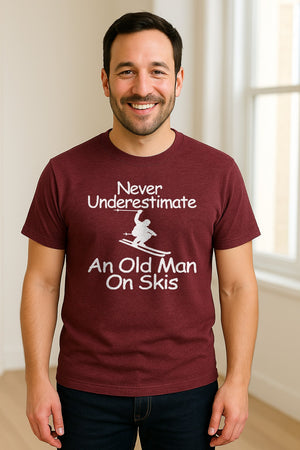 Skiing T-Shirt, Never Underestimate an Old Man on Skis, Funny Grandpa and Father Winter Design