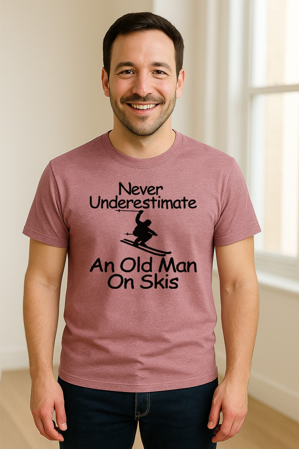 Skiing T-Shirt, Never Underestimate an Old Man on Skis, Funny Grandpa and Father Winter Design