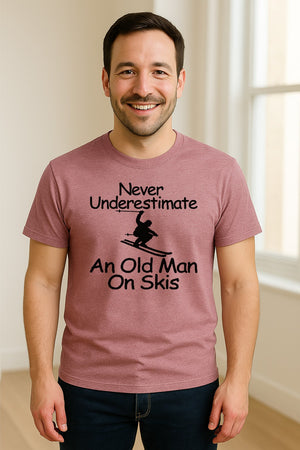 Skiing T-Shirt, Never Underestimate an Old Man on Skis, Funny Grandpa and Father Winter Design
