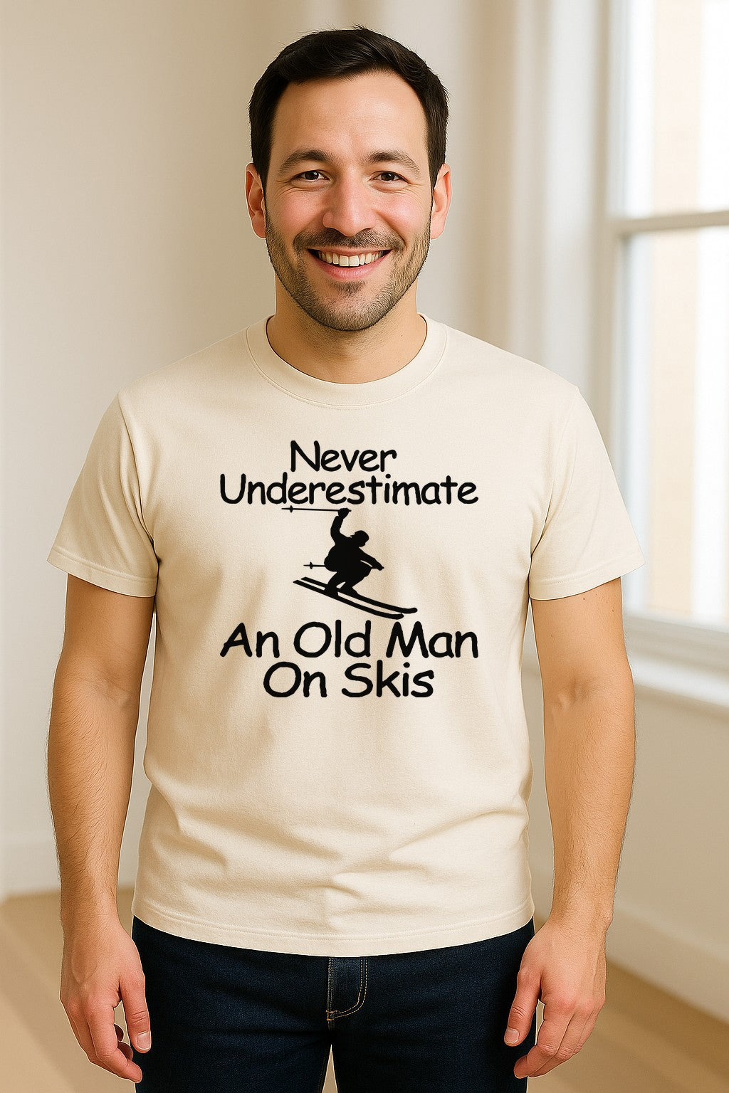 Skiing T-Shirt, Never Underestimate an Old Man on Skis, Funny Grandpa and Father Winter Design