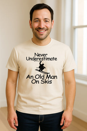 Skiing T-Shirt, Never Underestimate an Old Man on Skis, Funny Grandpa and Father Winter Design