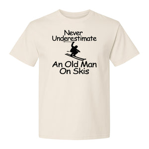 Skiing T-Shirt, Never Underestimate an Old Man on Skis, Funny Grandpa and Father Winter Design