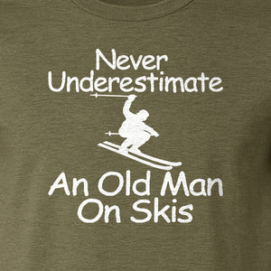 Skiing T-Shirt, Never Underestimate an Old Man on Skis, Funny Grandpa and Father Winter Design