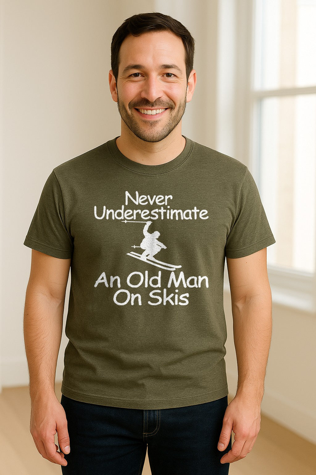 Skiing T-Shirt, Never Underestimate an Old Man on Skis, Funny Grandpa and Father Winter Design