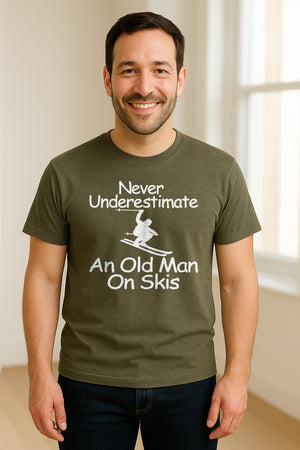 Skiing T-Shirt, Never Underestimate an Old Man on Skis, Funny Grandpa and Father Winter Design