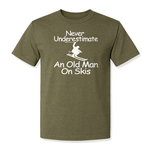 Skiing T-Shirt, Never Underestimate an Old Man on Skis, Funny Grandpa and Father Winter Design