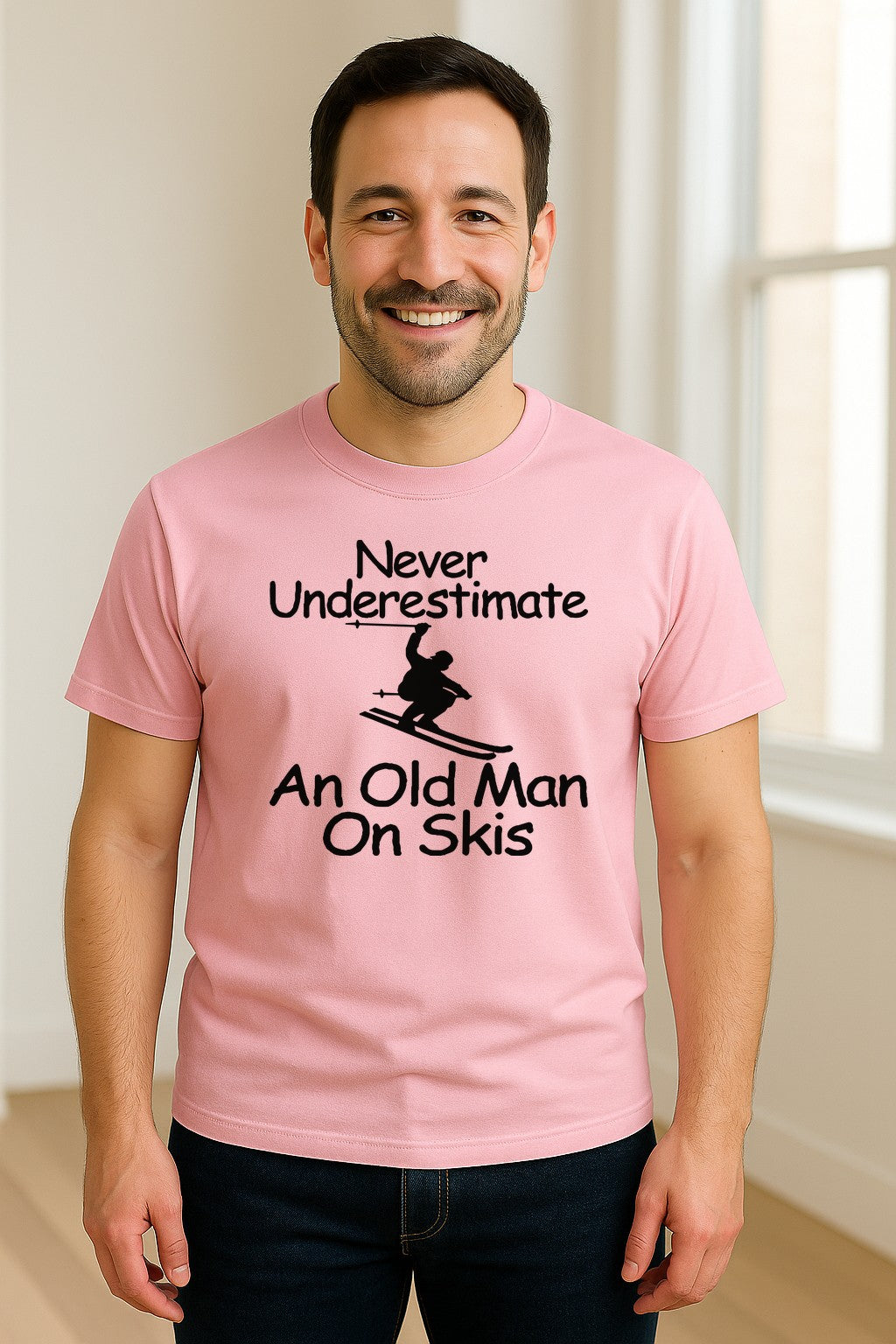 Skiing T-Shirt, Never Underestimate an Old Man on Skis, Funny Grandpa and Father Winter Design