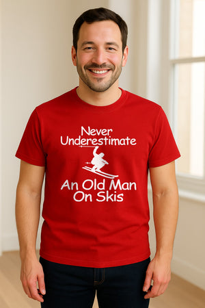 Skiing T-Shirt, Never Underestimate an Old Man on Skis, Funny Grandpa and Father Winter Design