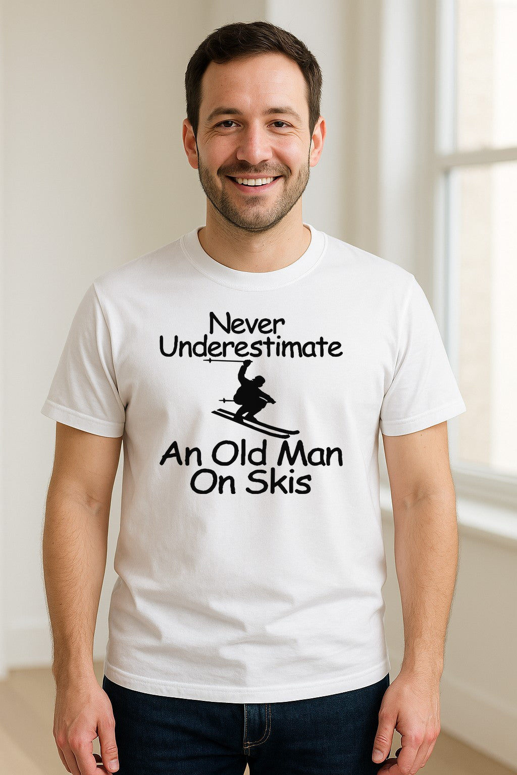 Skiing T-Shirt, Never Underestimate an Old Man on Skis, Funny Grandpa and Father Winter Design