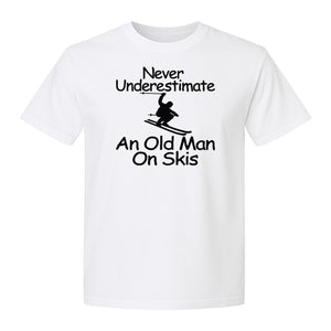 Skiing T-Shirt, Never Underestimate an Old Man on Skis, Funny Grandpa and Father Winter Design