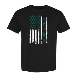 Recovery T-Shirt, Teal Ribbon Distressed Flag Design for Sobriety Support and Healing